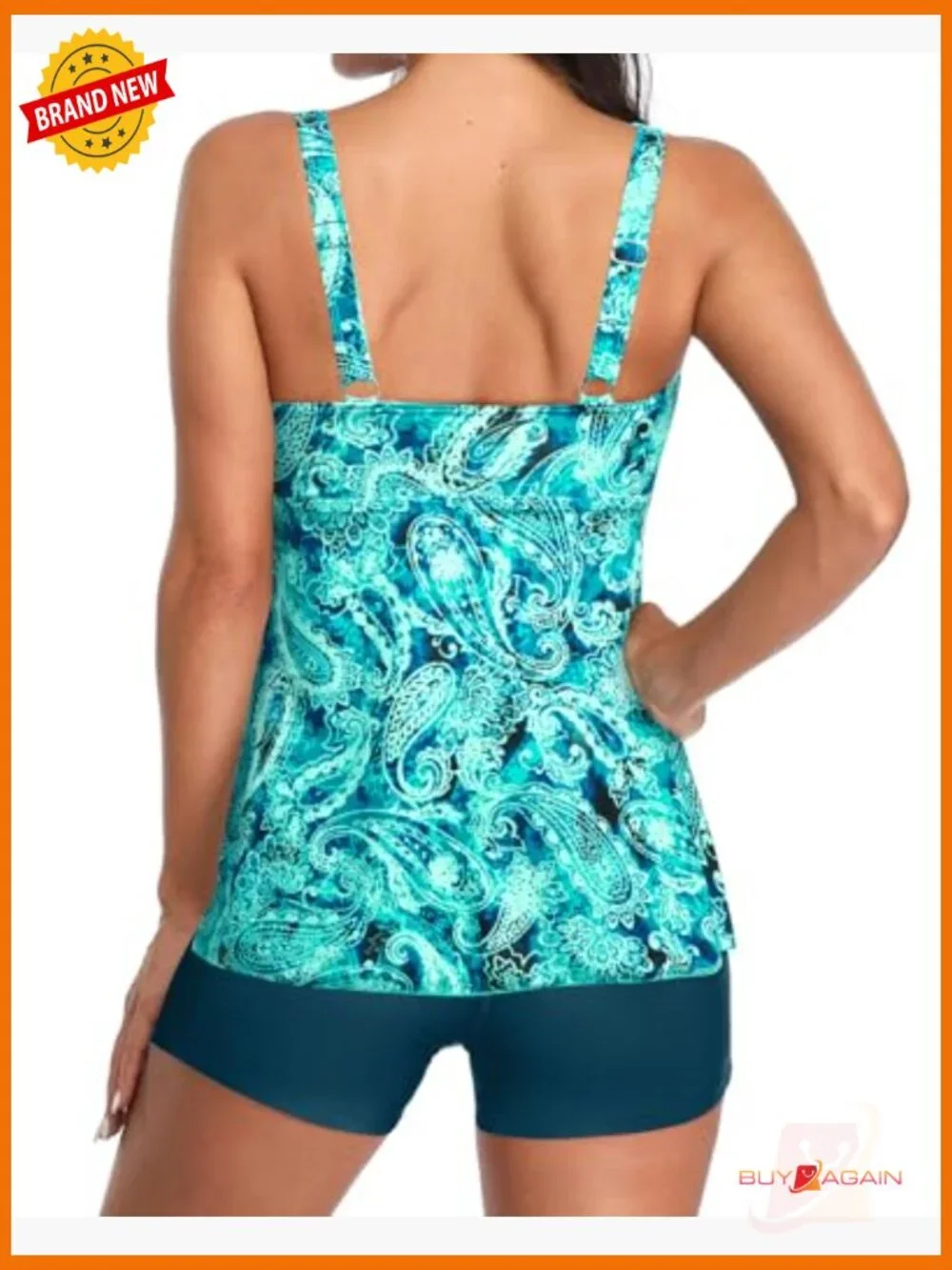 Flowy Tankini Swimsuit with Boyshorts V Neck Tank Top Modest Bathing Suit - Picture 2 of 6